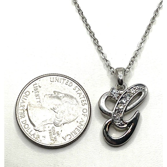 Silver Cursive Initial G Letter Made With Swarovski Crystals Pendant - Picture 5 of 6